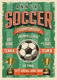 soccer typographical vintage grunge style poster. retro illustration.