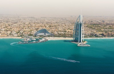 skyline of dubai from the sea.