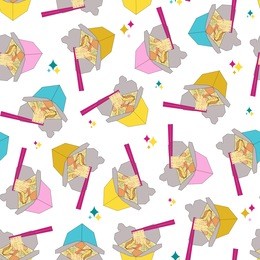 japanese food wok noodles vector doodle seamless pattern. noodles fast food pattern.