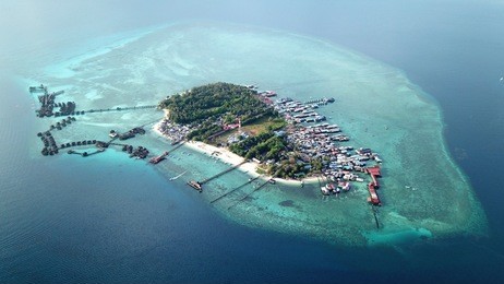 tropical island and resort. aerial photo mabul island, malaysia