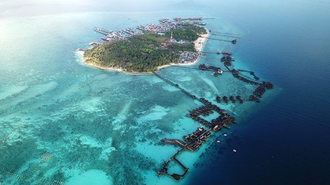 tropical island and resort. aerial photo mabul island, malaysia