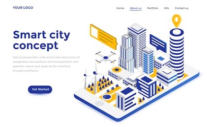 modern flat design isometric concept of smart city for website and mobile website. landing page template. easy to edit and customize. vector illustration