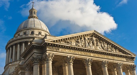 top of the facade of the pantheon in paris, france