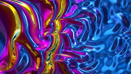 3d render, abstract ultraviolet background, holographic foil, iridescent texture, waving fashion cloth, liquid petrol surface, ripples, metallic reflection, esoteric aura. for creative projects