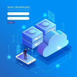 isometric flat design concept cloud technology data transfer and storage. connecting information. vector illustrations.