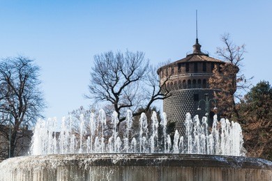 fountain near sforza castle. milan, italy. it was built in the 15th century