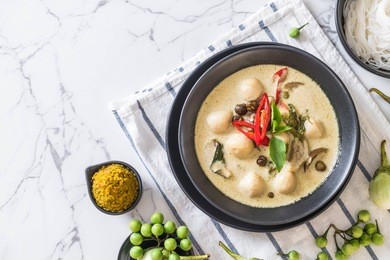 green curry with fish ball - thai food