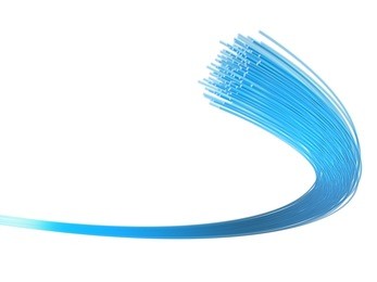 3d rendered illustration of many blue fiber optic cables