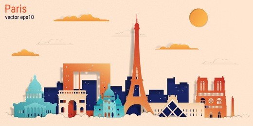 paris city colorful paper cut style, vector stock illustration. cityscape with all famous buildings. skyline paris city composition for design 