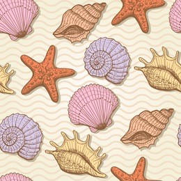 sea seamless pattern. original hand drawn illustration in vintage style