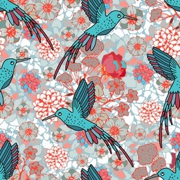 seamless pattern with hummingbird, flowers. summer background texture. wallpaper, fabric design