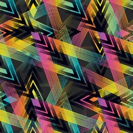 abstract geometric seamless pattern. fashion style design print triangle. with vertical fading lines, tracks, halftone stripes. extreme sport style illustration. trendy urban colorful backdrop. 