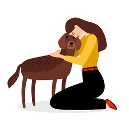 woman hugging dog. people and pets friends vector illustration isolated on white background
