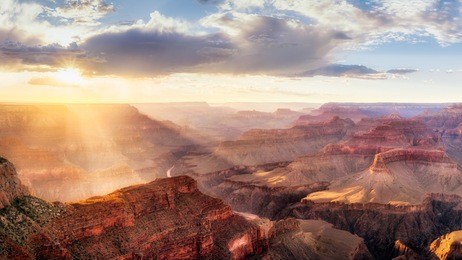 grand canyon sunset from hopi point during summer monsoon