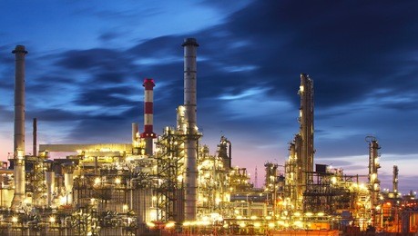 oil and gas refinery at twilight - petrochemical factory