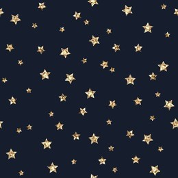 gold glitter stars seamless pattern - scattered gold glitter stars on faded navy blue background seamless pattern