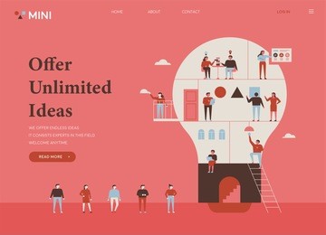 people are working in bulb-shaped buildings divided into sections. flat design style vector illustration set