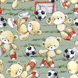 cute teddy bear play in football watercolor seamless pattern