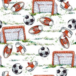 football field watercolor seamless pattern