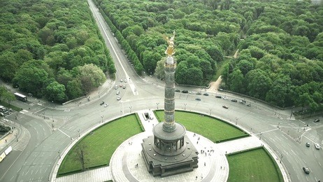 aerial shot of berlin victory column, major tourist attraction of the city, germany