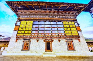 tashi chodzong,thimphu, bhutan; it houses the office of the king and ministers