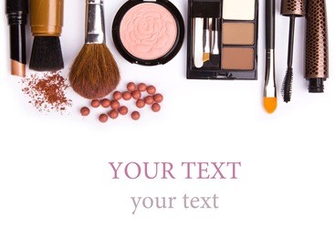 makeup brush and cosmetics, on a white background isolated, with clipping path