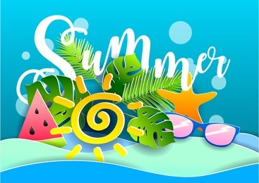 vector summer poster. paper cut style.