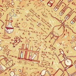 old chemistry laboratory seamless pattern. vector background in vintage style