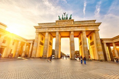 brandenburg gate at sunset, berlin
