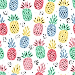 fruit vector background with pineapple. abstract seamless pattern with pineapples. colorful tropical fruits wallpaper. healthy summer food background