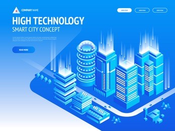high technology concept composition with smart city. commercial real estate for your business. landing page template. header for website.