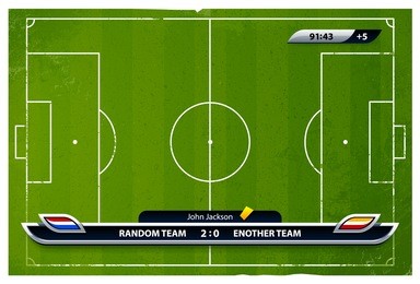 grunge soccer playing field with statistics elements. vector illustration.