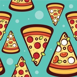 pizza slices vector seamless pattern. design for wrapping paper, packaging, textile and menu decoration. pizza margarita and pepperoni.