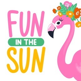 vector summer card with funny pink flamingo. trendy illustration. tropical bird. animal exotic. element for print design, greeting card, posters, party decorations.  cute flamingos. fun in the sun.