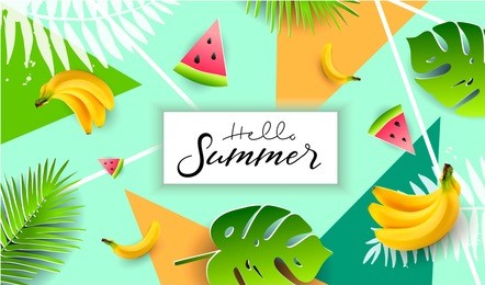 vector summer poster. paper cut style. hello summer.