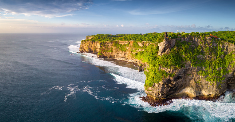 aerial view : landscape in uluwatu temple, bali, indonesia on sunset