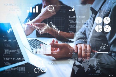 financial report data of business operations (balance sheet and income statement and diagram) as fintech concept.business team meeting. photo professional investor working new start up project. 