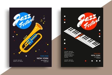 jazz music festival poster design template with piano keys and trumpet. vector illustration placard for jazz concert.
