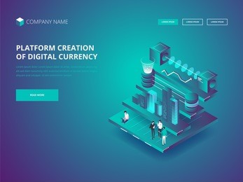 cryptocurrency and blockchain. platform creation of digital currency. header for website. business, analytics and management. vector illustration 