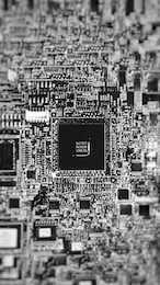 motherboard with chip in black and white