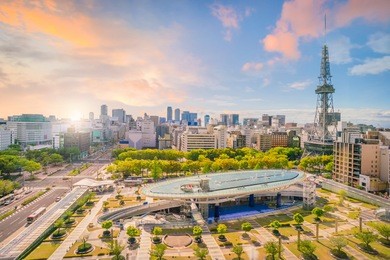 nagoya downtown skyline in  japan at twilight