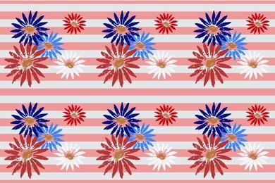 floral seamless pattern. hand drawn colorful flowers on strips background. textile decorative border. template for wrapping paper, wallpaper, web banner, packaging, print project. vectror illustration