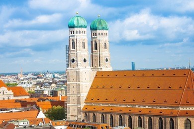 aerial view on church of our lady (frauenkirche), munich,germany