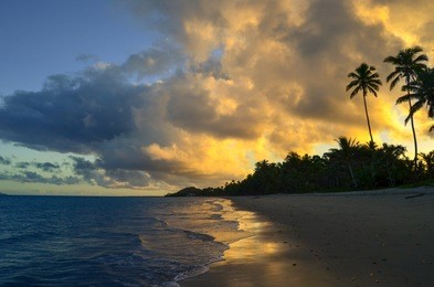 sunset in coral coast in viti levu island, fiji