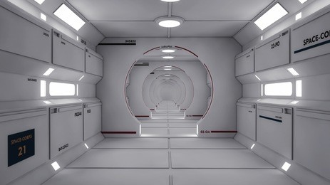 3d render. futuristic spaceship interior corridor