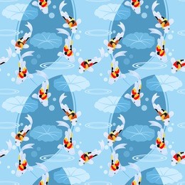 koi fish in pond seamless pattern.