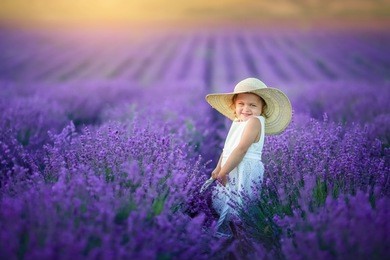 little baby in a lavender field