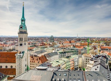 aerial view over the city of munich (bavaria, germany)