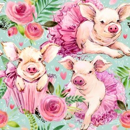 cute pig watercolor seamless pattern