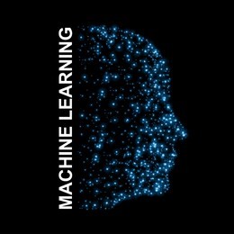 machine learning. artificial intelligence. technological background with a human face from glowing bits.